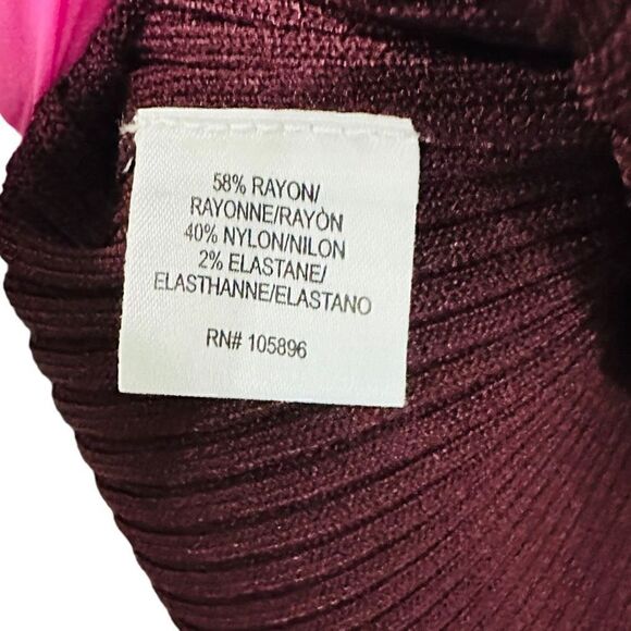 WORTH Carnelian Ribbed Jewel Neck Pulliver Burgundy Maroon Wine Red Long Sleeve - Picture 6 of 7